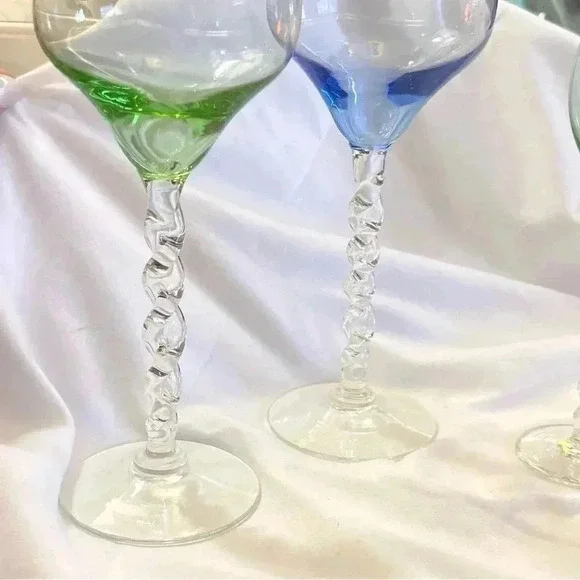 CELLINI Vintage 90s Handblown Rainbow Colored Glasses Set of 6 - Picture 3 of 3